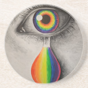 Regenboogscheuren poster met kussenband zandsteen onderzetter