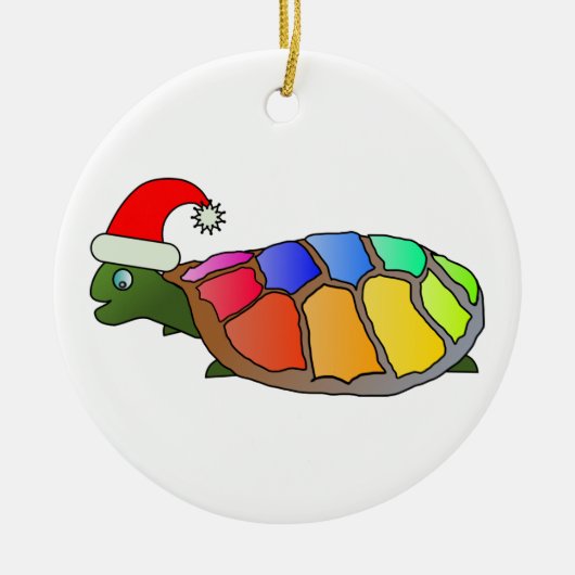 Regenboogschildpad met Santa Hat Keramisch Ornament (Voorkant)