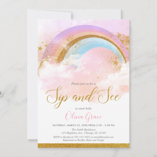 Regenboogsip en zie meisje pastelroze goud kaart (Voorkant)