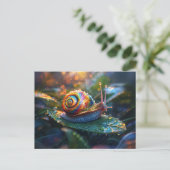 Regenboogslak op blad briefkaart (Staand voorkant)