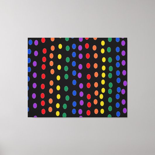 RegenboogSnoep Stippen op zwart Canvas Afdruk (Voorkant)