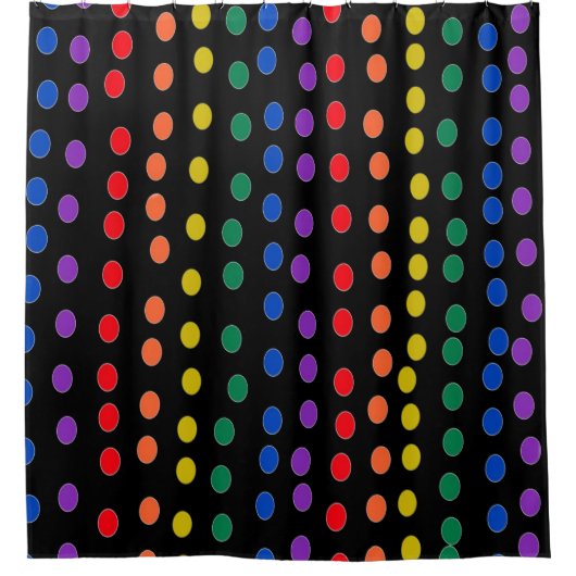 RegenboogSnoep Stippen op zwart Douchegordijn (Voorkant)