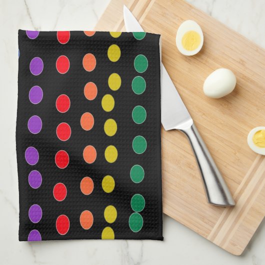 RegenboogSnoep Stippen op zwart Theedoek (Quarter Fold)