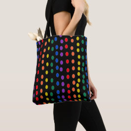RegenboogSnoep Stippen op zwart Tote Bag