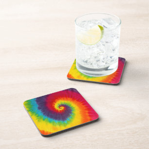 Regenboogspiraal Tie Dye Groovy Kleurrijk Bier Onderzetter