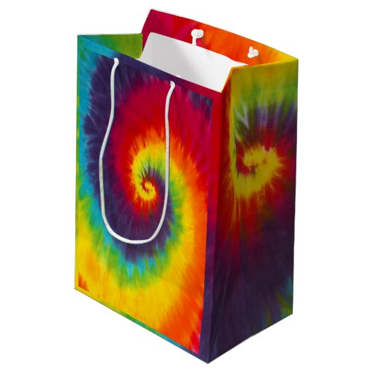 Regenboogspiraal Tie Dye Groovy Kleurrijk Medium Cadeauzakje (Achterkant Gekanteld)
