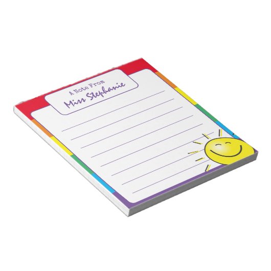 Regenboogstaking en zonneschijn van leraar notitieblok (Schuin)