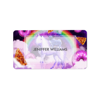 Regenboogstang in de ruimte met een eenhoorn etiket