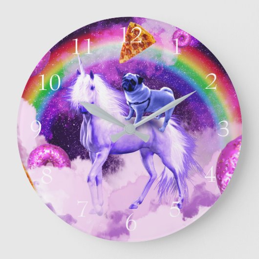 Regenboogstang in de ruimte met een eenhoorn grote klok (Voorkant)