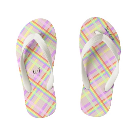 Regenboogstang Moderne Monogrammen Kinder Teenslippers (Voetbed)