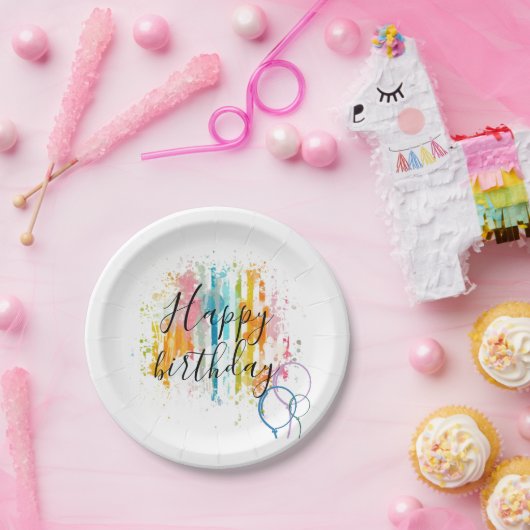 Regenboogstaven en Spletters van verf Papieren Bordje (Feest)