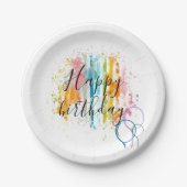 Regenboogstaven en Spletters van verf Papieren Bordje (Voorkant)