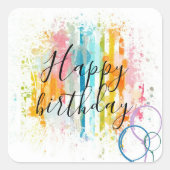 Regenboogstaven en Spletters van verf Vierkante Sticker (Voorkant)