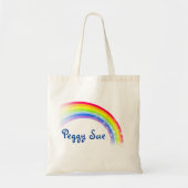 Regenboogsterren, aangepaste naam donker tote bag (Voorkant)