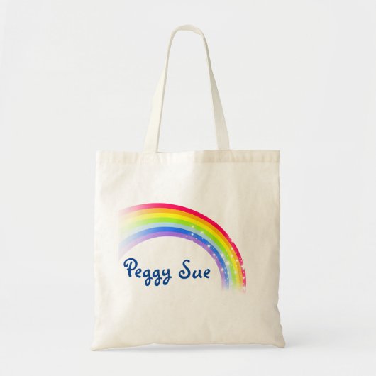 Regenboogsterren, aangepaste naam donker tote bag (Voorkant)