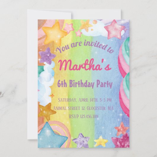 Regenboogsterren die schattige uitnodiging op de d (Voorkant)