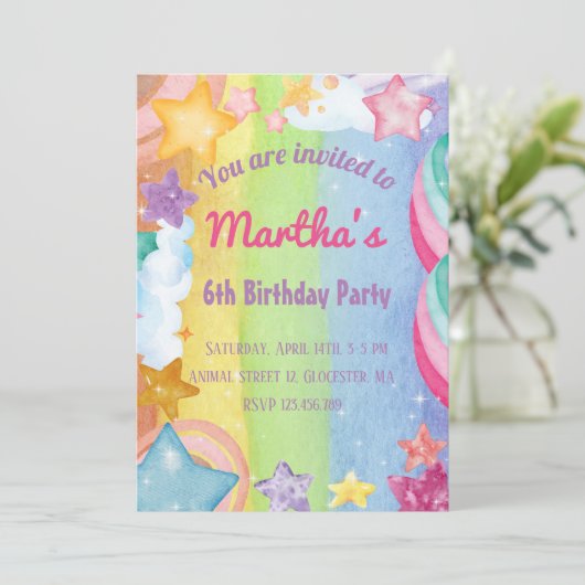 Regenboogsterren die schattige uitnodiging op de d (Staand voorkant)