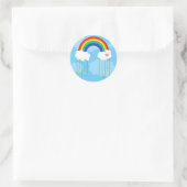 Regenboogsterren en wolkenkrabbers ronde sticker (Tas)