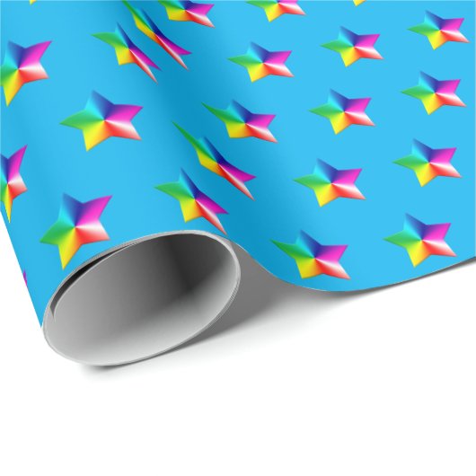 regenboogsterren op aqua inpakpapier (Rol Hoek)