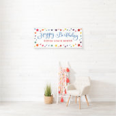 Regenboogsterren op elke kleur Happy Birthday Kind Spandoek (Insitu)
