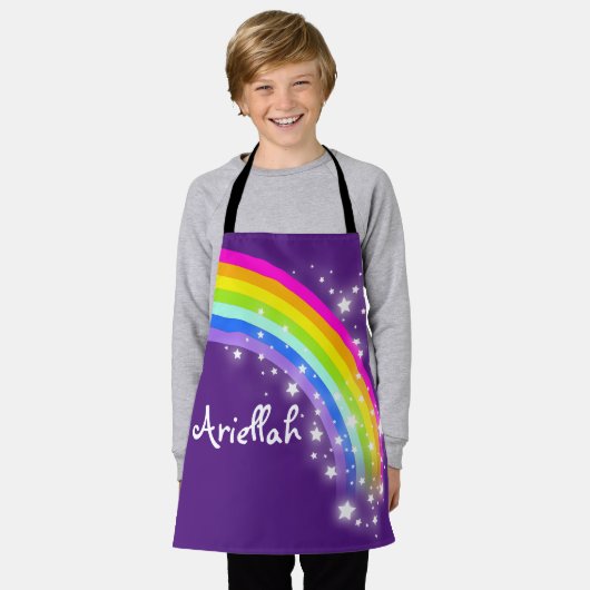 Regenboogsterren roze paarse aangepaste naam kunst schort (Gedragen)