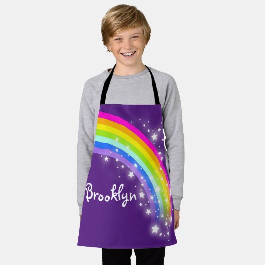 Regenboogsterren roze paarse aangepaste naam kunst schort (Gedragen)
