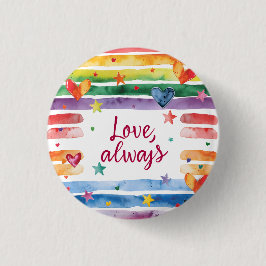 Regenboogsticker 'Liefde Altijd', Waterverf Hart Ronde Button 3,2 Cm