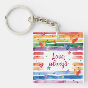 Regenboogsticker 'Liefde Altijd', Waterverf Hart Sleutelhanger