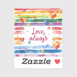 Regenboogsticker 'Liefde Altijd', Waterverf Hart Sticker