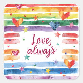 Regenboogsticker 'Liefde Altijd', Waterverf Hart Vierkante Sticker