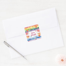 Regenboogsticker 'Liefde Altijd', Waterverf Hart Vierkante Sticker