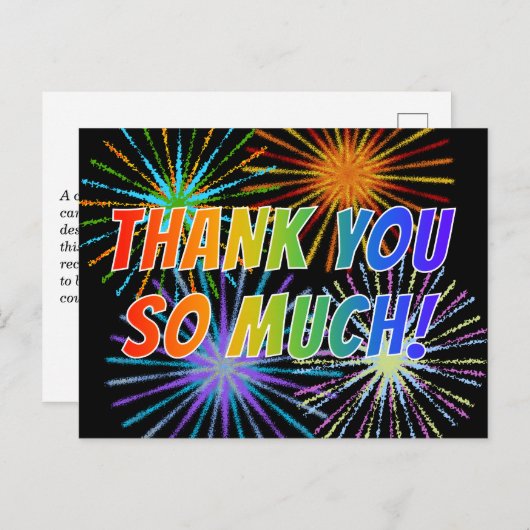 Regenboogstijl "DANK JE WEL HEEL ERG!", Vuurwerk U Briefkaart (Voorkant / Achterkant)