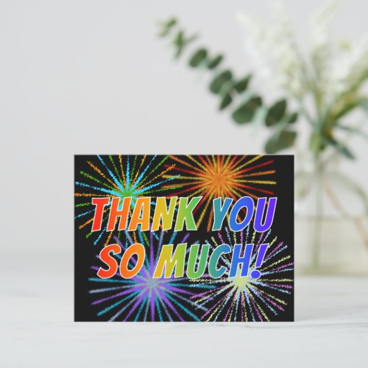 Regenboogstijl "DANK JE WEL ZO VEEL!", Vuurwerk Ui Briefkaart (Staand voorkant)