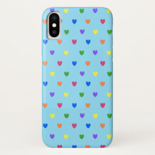 Regenboogstippen-harten op babyblauw Case-Mate iPhone case