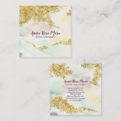 *~* Regenboogstraal Waterverf Glitter Goud Vierkante Visitekaartje (Voorkant / Achterkant)