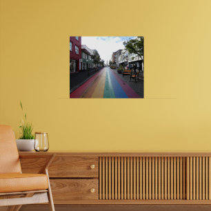 Regenboogstraat in Reykjavík IJsland Poster