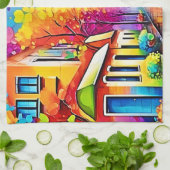 Regenboogstraat: Vivid Town Theedoek (Gevouwen)