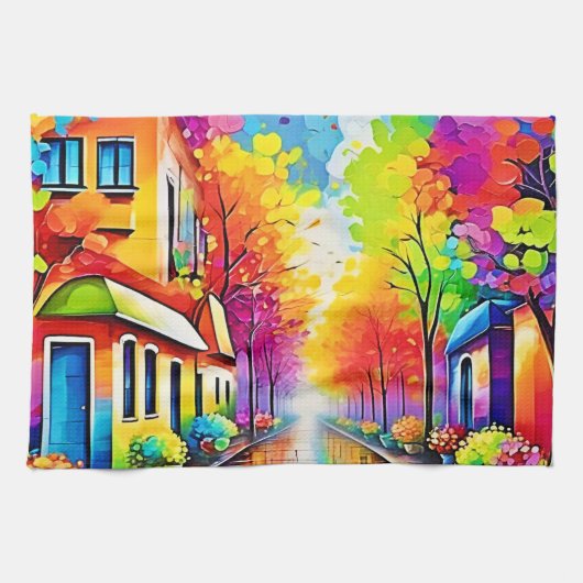 Regenboogstraat: Vivid Town Theedoek (Horizontaal)