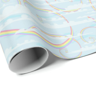 Regenboogstralen met witte wolken in de blauwe hem cadeaupapier