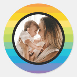 Regenboogstreep met foto's Klassieke ronde sticker