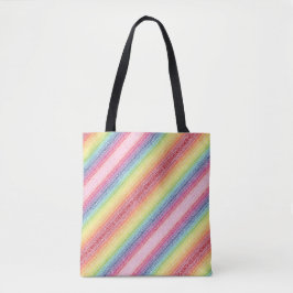 Regenboogstreep met gekrulde wijnstokpatroon retro tote bag