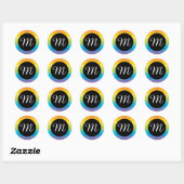 Regenboogstreep met zwarte cirkel M-monogram Ronde Sticker (Vel)