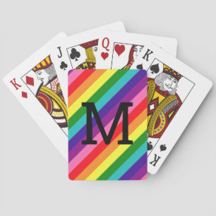 Regenboogstreep Zwarte Monogram Initiaal Pokerkaarten