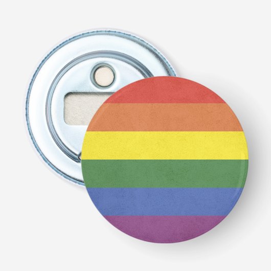 Regenboogstrepen Button Flesopener (Voorkant)