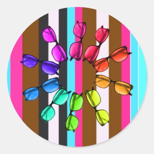 Regenboogstrepen en ronde sticker met brillen (Voorkant)