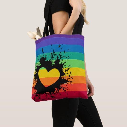 Regenboogstrepen, hartspatten LGBT Tote Bag (Dichtbij)