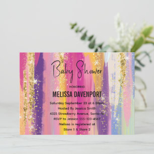 Regenboogstrepen met nep goudglitter Baby Shower Kaart