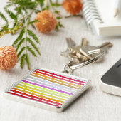 Regenboogstrepen schattige waterverf sleutelhanger (Zijkant)