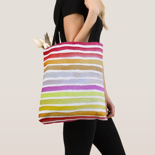 Regenboogstrepen schattige waterverf tote bag (Dichtbij)