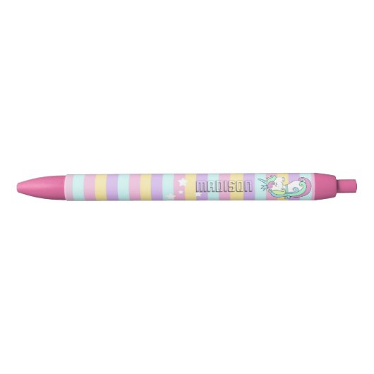 Regenboogstrepen Unicorn Stars gepersonaliseerde S Zwarte Inkt Pen (Voorkant)